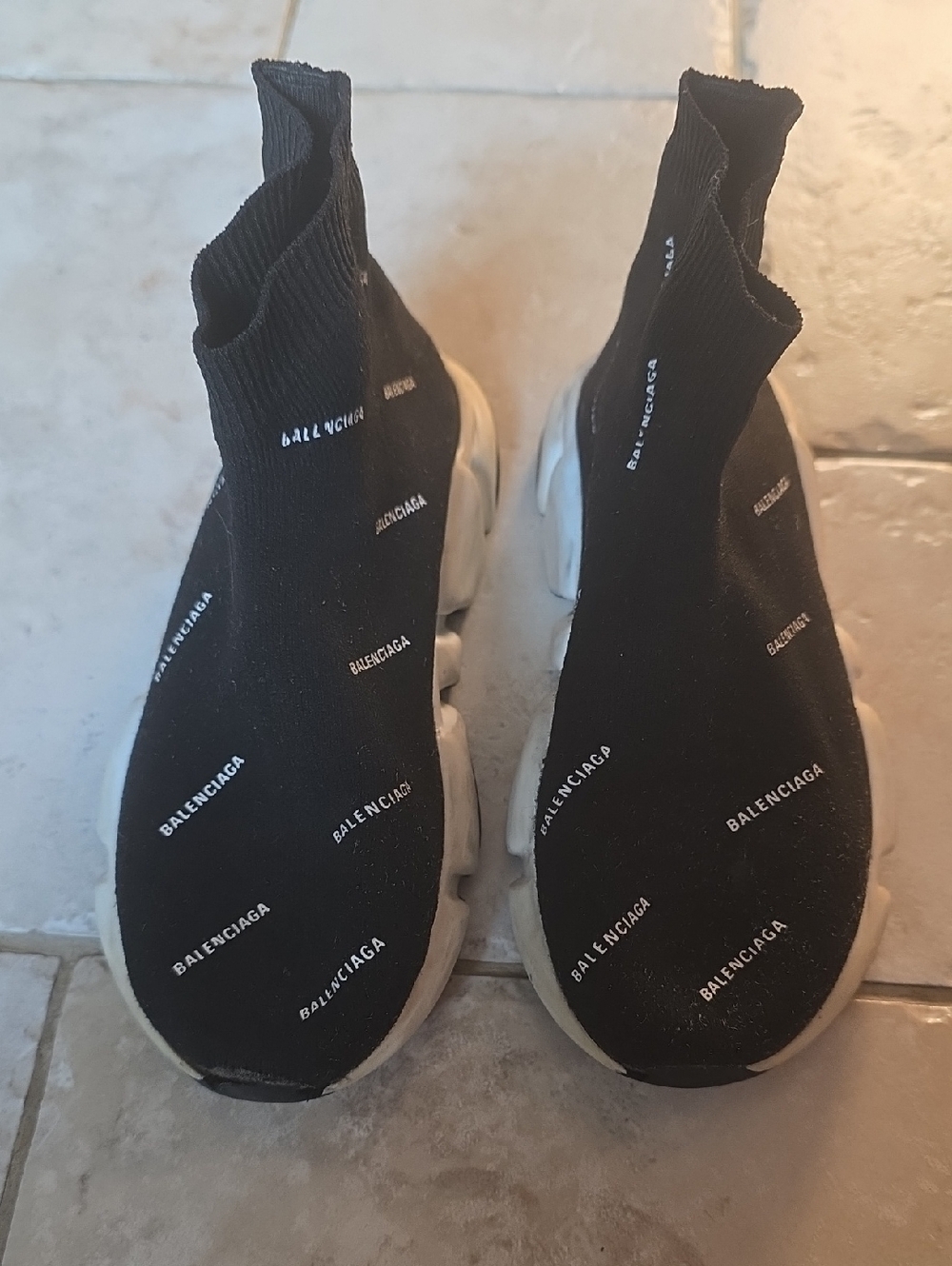 Balenciaga Kids Black and White Logo Sock Sneakers
